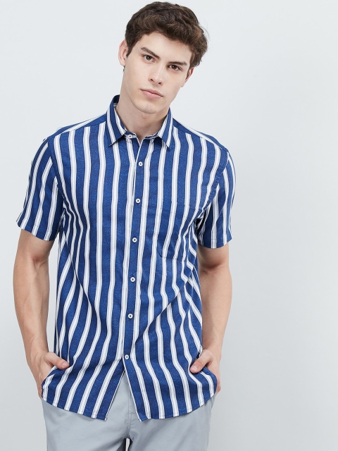

max Men Blue & White Slim Fit Striped Casual Shirt