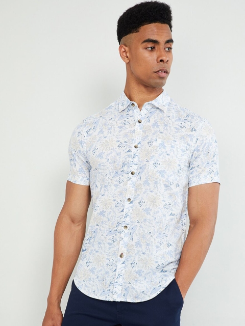 

max Men White & Blue Slim Fit Printed Casual Shirt