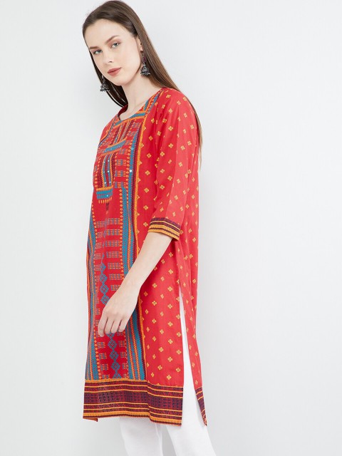 

max Women Red Printed Straight Kurta