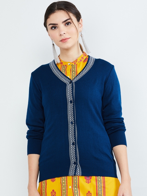 

max Women Navy Blue Printed Tailored Jacket