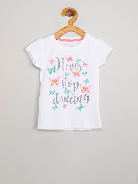 

max Girls White Printed Round Neck T-shirt