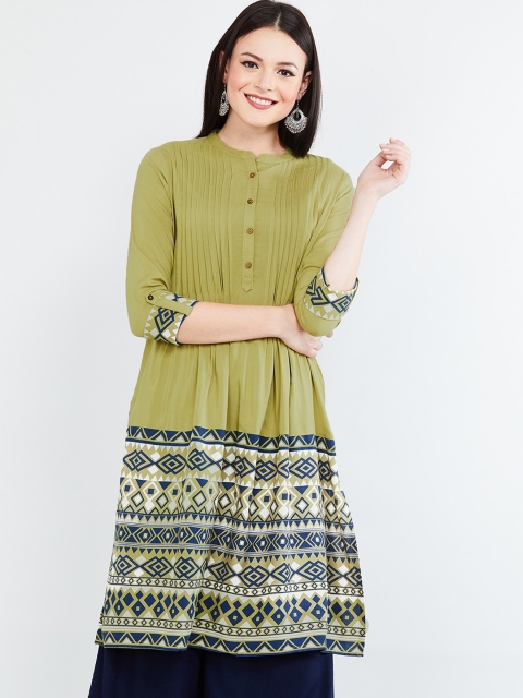 

max Women Green & Blue Printed A-Line Kurta