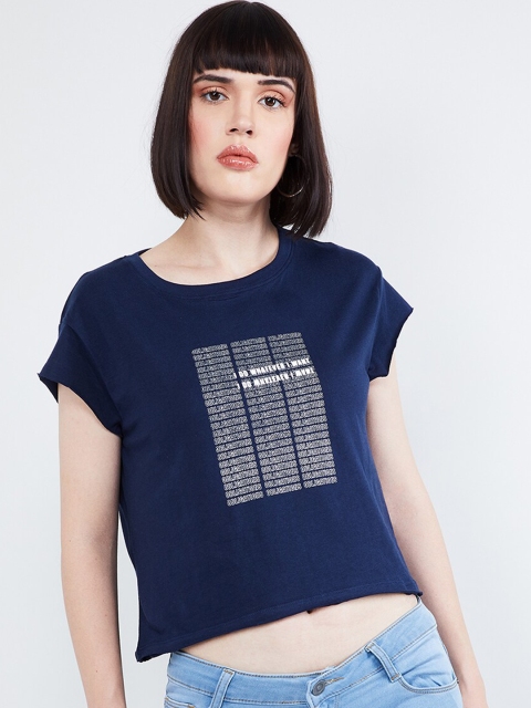 

max Women Navy Blue Printed Crop Top