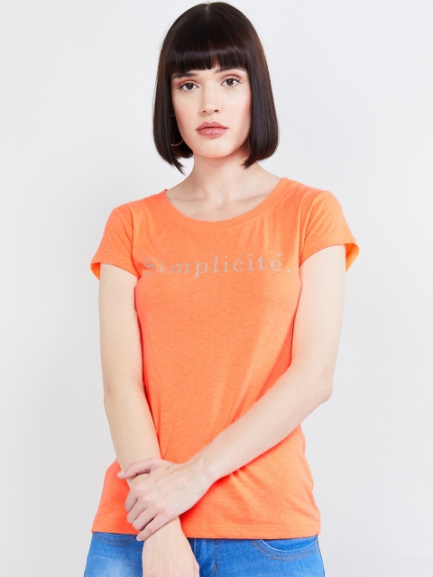 

max Women Orange Printed Round Neck T-shirt