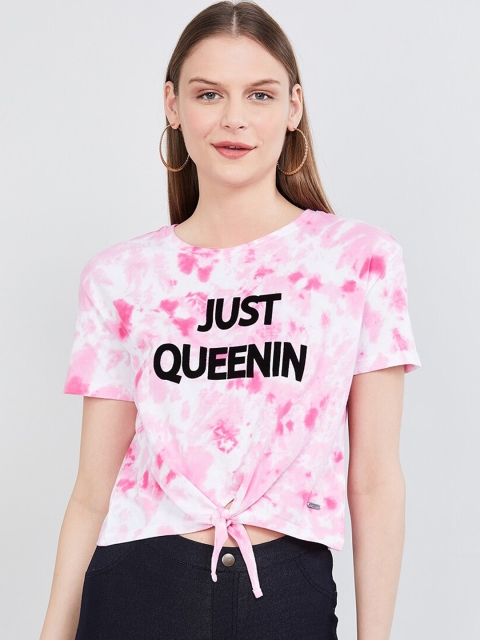 

max Women Fuchsia Printed Round Neck T-shirt