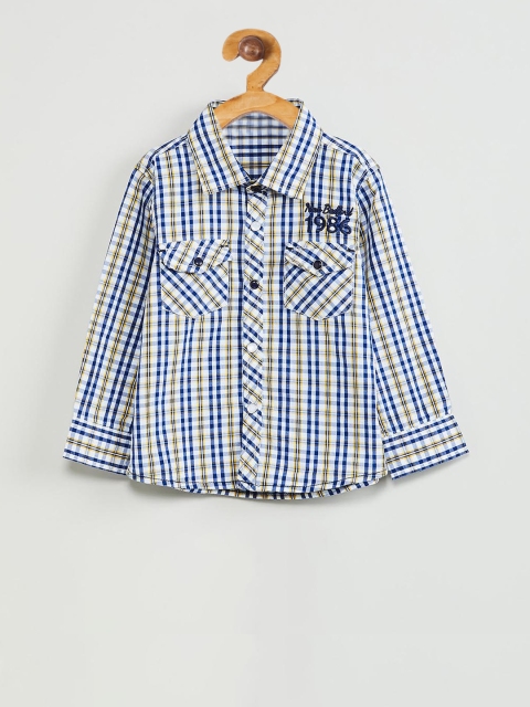 

max Boys Off-White & Blue Regular Fit Checked Casual Shirt