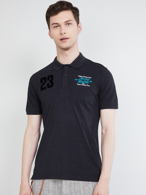 

max Men Charcoal Grey Printed Polo Collar T-shirt
