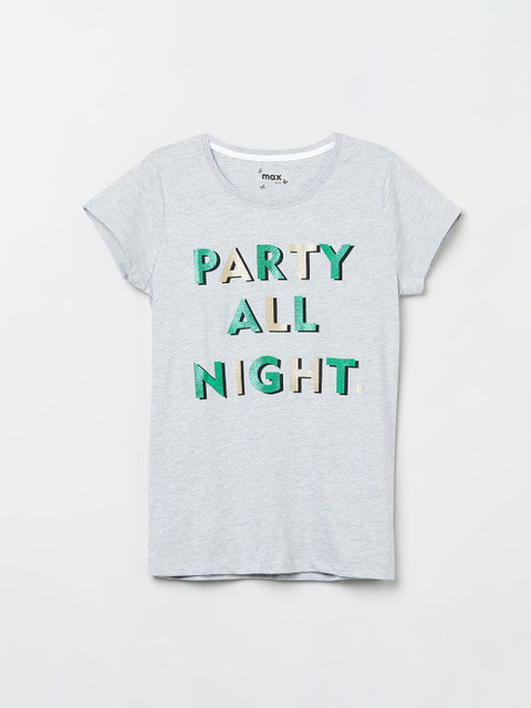 

max Girls Grey Printed Pure Cotton Top