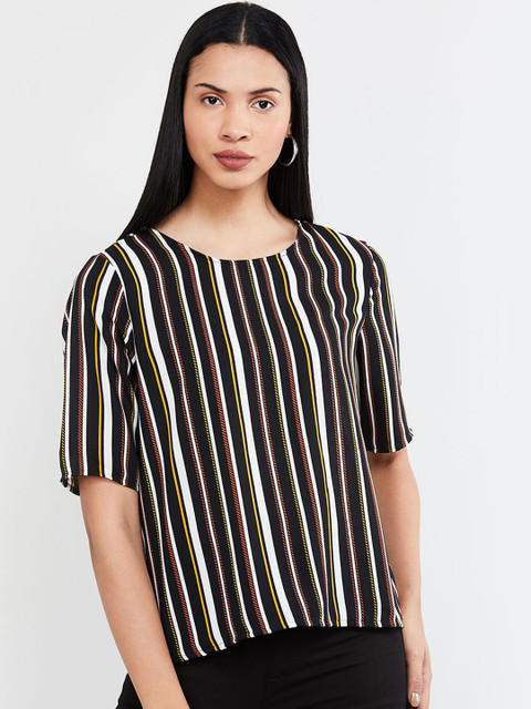 

max Women Black & Off-White Striped Top