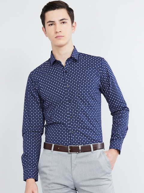 

max Men Navy Blue Slim Fit Printed Casual Shirt