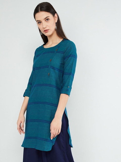 

max Women Blue Striped Straight Kurta