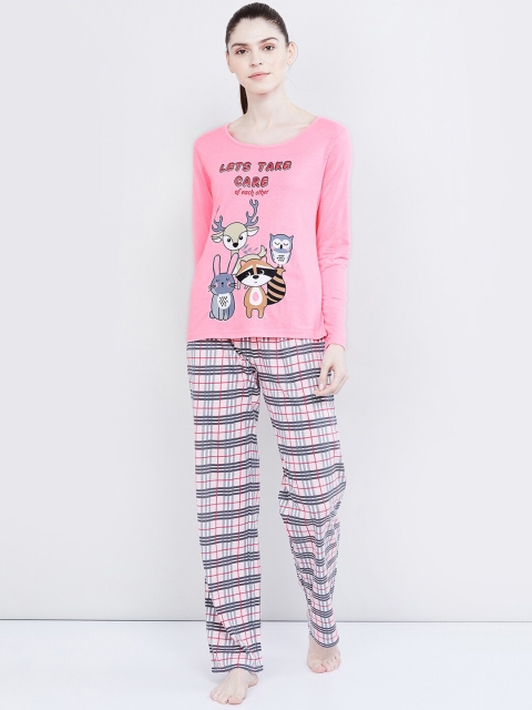 max Women Pink & Grey Printed Night suit