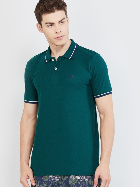 

max Men Green Solid Polo Collar Pure Cotton T-shirt