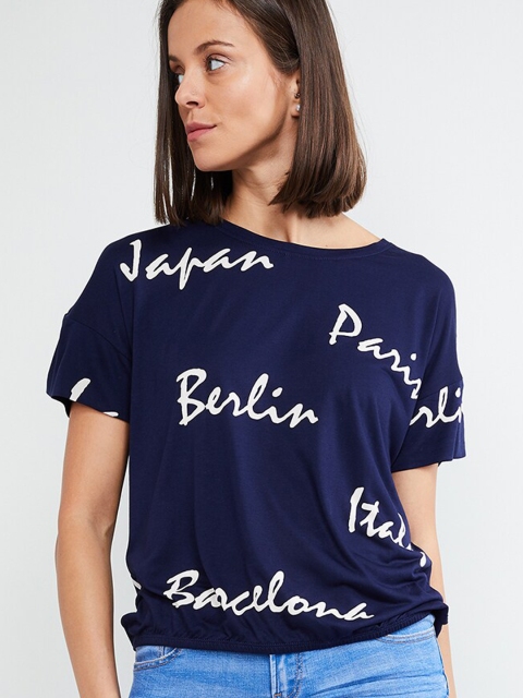 

max Women Navy Blue Printed Blouson Top