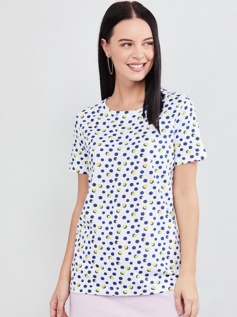 

max Women White Printed Round Neck T-shirt