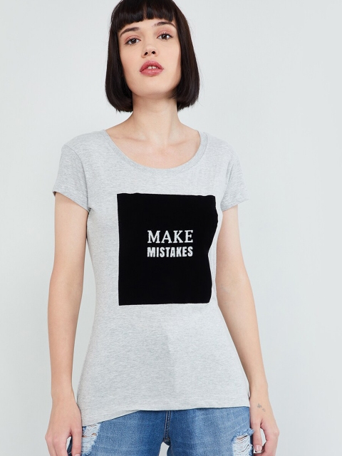 

max Women Grey Printed Round Neck T-shirt