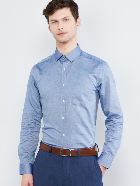 

max Men Navy Blue Slim Fit Solid Formal Shirt