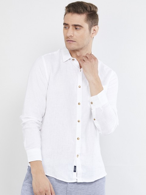 

max Men White Regular Fit Solid Linen Casual Shirt
