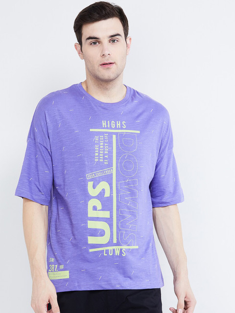 

max Men Purple Printed Round Neck T-shirt