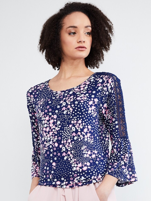 

max Women Blue & White Floral Printed Top