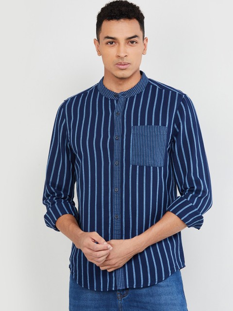 

max Men Blue Slim Fit Striped Casual Shirt