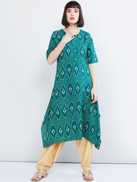 

max Women Sea Green Printed A-Line Kurta