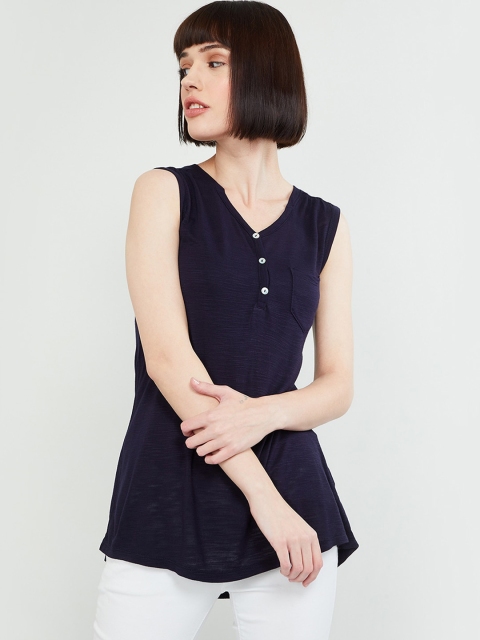 

max Women Navy Blue Solid Top