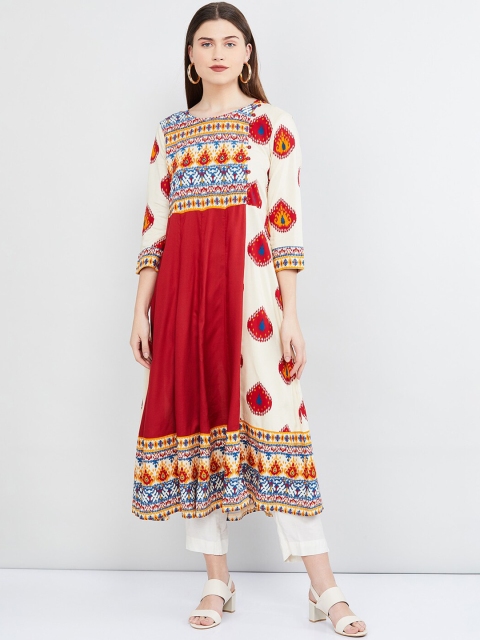 

max Women Red & Cream-Coloured Printed A-Line Kurta