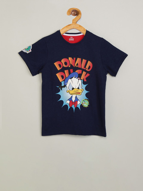 

max Boys Navy Blue Donald Duck Printed Round Neck T-shirt