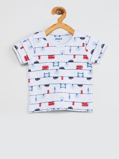 

max Boys Grey Melange Printed Round Neck T-shirt