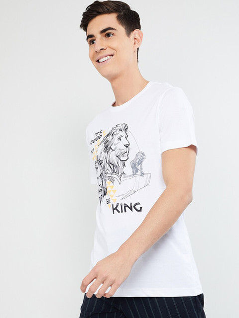 

max Men White Printed Round Neck T-shirt