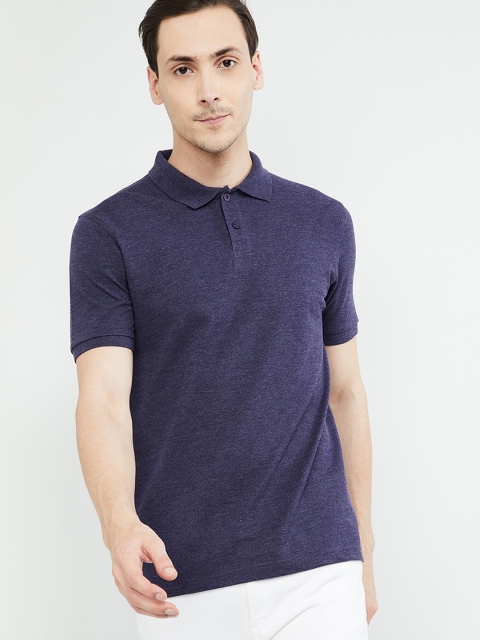 

max Men Purple Solid Polo Collar T-shirt