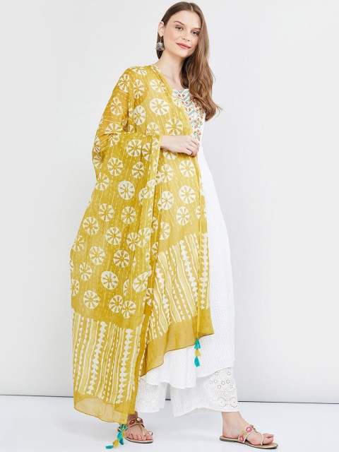 

max Mustard Printed Cotton Dupatta