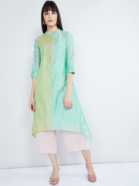 

max Women Sea Green Yoke Design A-Line Kurta