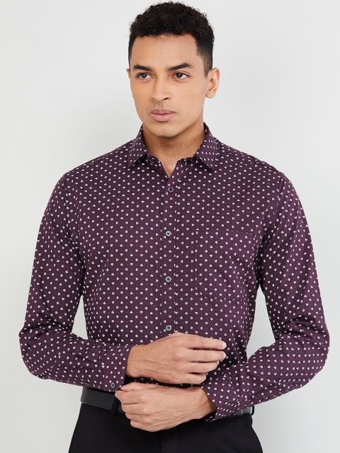 max Men Burgundy & Off-White Slim Fit Printed Formal Shirt