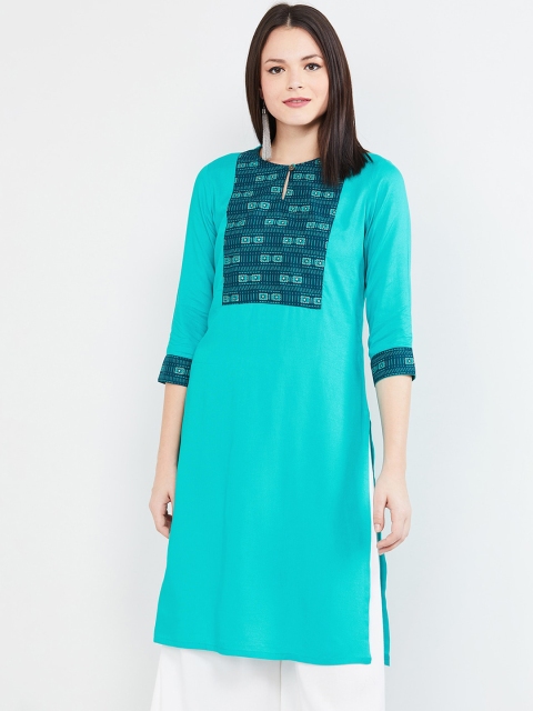 

max Women Turquoise Blue & Teal Blue Printed Straight Kurta