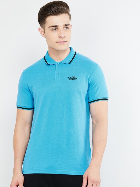 

max Men Blue Solid Polo Collar T-shirt
