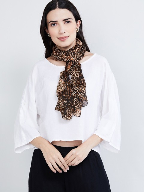 

max Women Off-White & Brown Animal Printed Scarf
