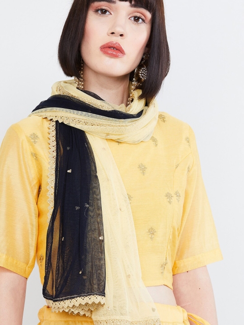 

max Gold-Coloured & Black Colourblocked Dupatta