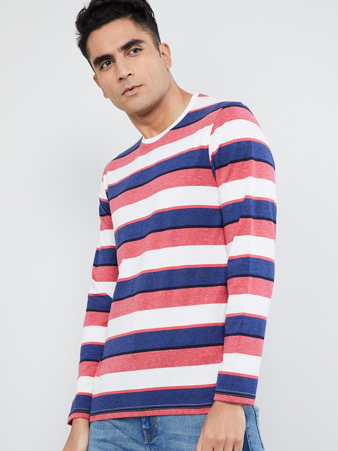 

max Men Red Striped Round Neck T-shirt