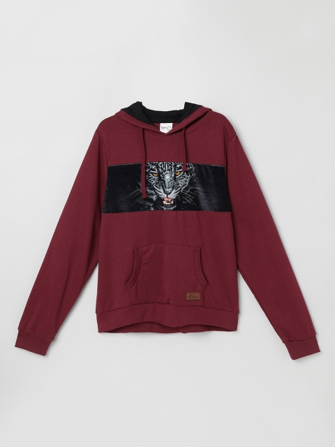 

max Boys Burgundy Printed Hooded Sweatshirt
