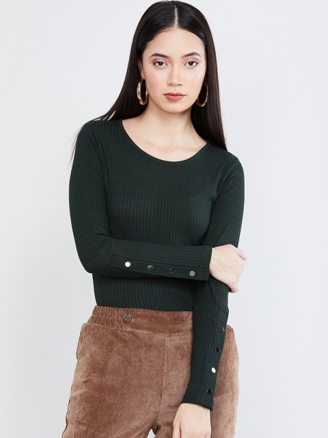 

max Women Dark Green Solid Fitted Top