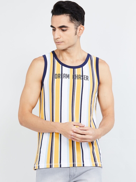 

max Men Yellow Striped Round Neck T-shirt