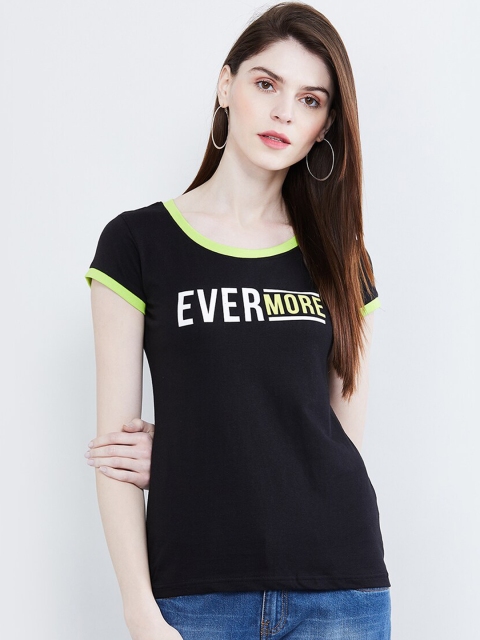 max Women Black Printed Round Neck T-shirt