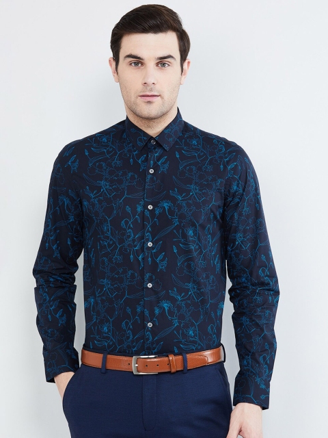 

max Men Navy Blue & Green Slim Fit Printed Party Shirt