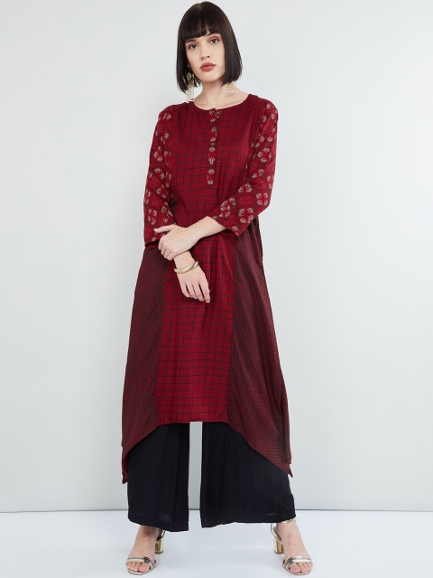 

max Women Red Checked Straight Kurta