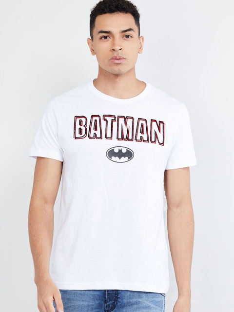 

max Men White Batman Printed Round Neck T-shirt