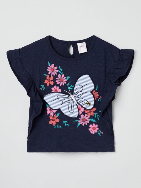

max Girls Blue Printed Knitted Top