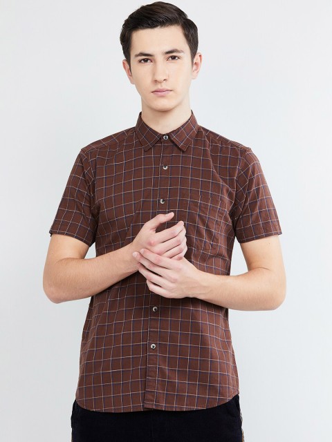 

max Men Brown & Navy Blue Regular Fit Checked Casual Shirt