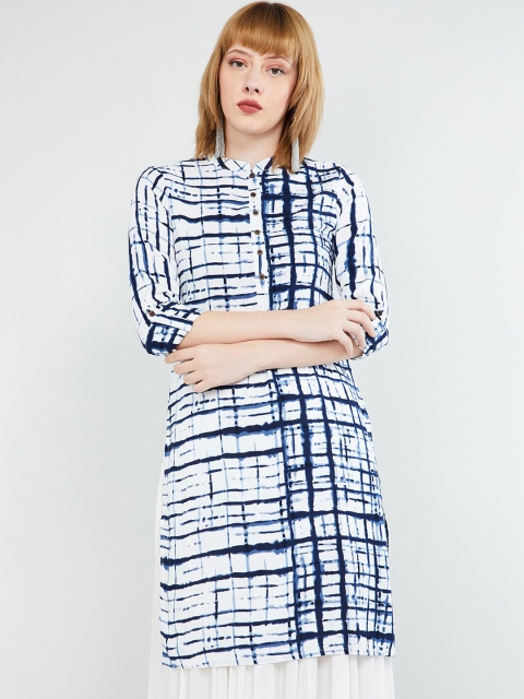 

max Women White & Blue Printed Straight Kurta
